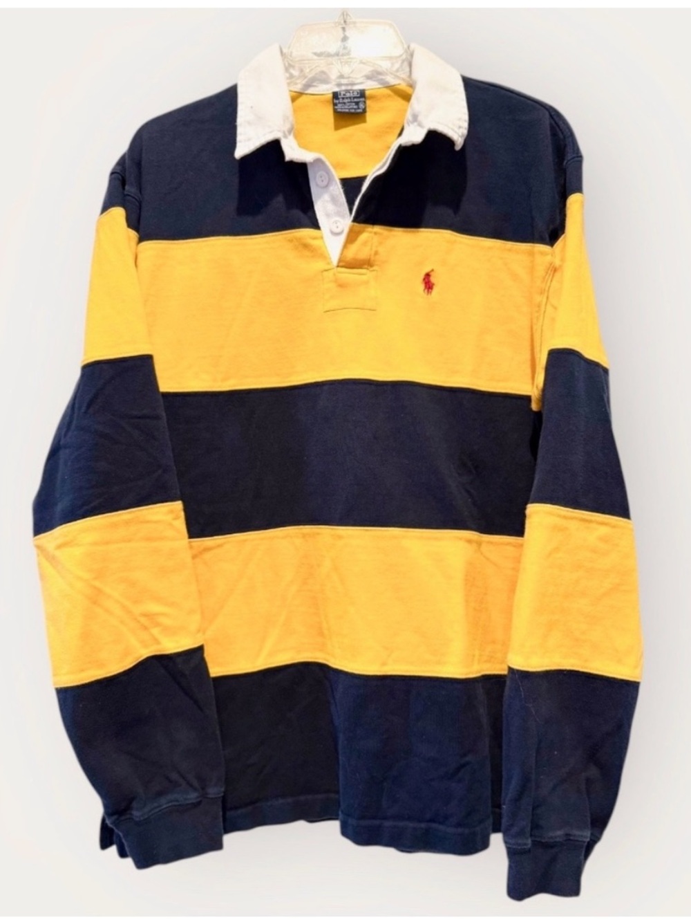 Polo by Ralph Lauren The Iconic Rugby Shirt Yellow & Blue Stripes Sz XL
